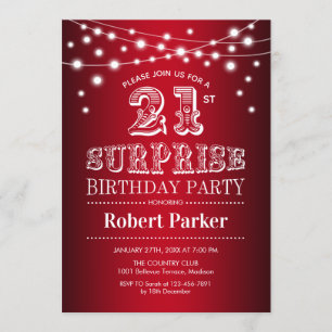 21. Überraschung Geburtstag - Schwarzes Rotes Weiß Einladung