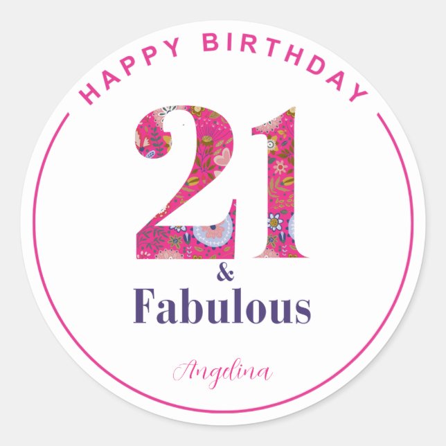 21. und Fabulous 21. Geburtstag Runder Aufkleber (Vorderseite)