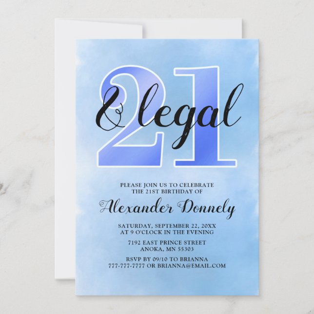 21 und "Legal Blue Invitation" Einladung (Vorderseite)
