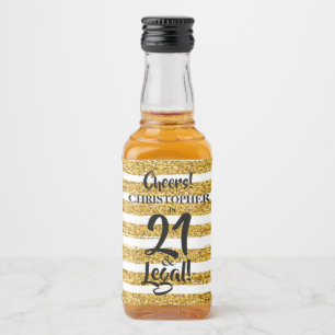 21 und Legal Gold Imitats Glitzer Stripes Custom M Alkoholflaschenetikett