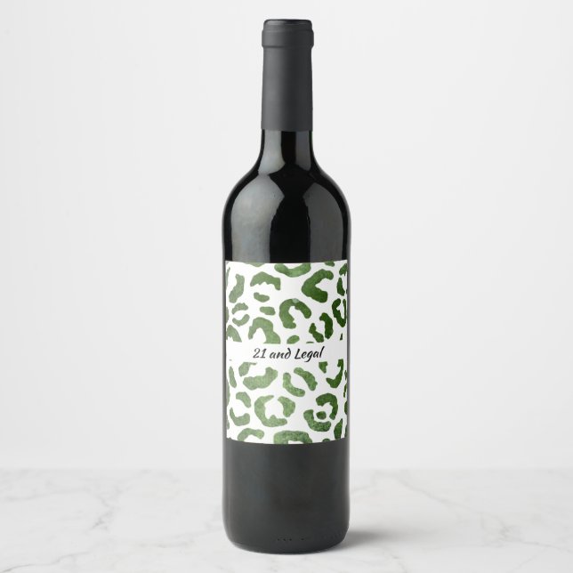 21 und Legal Green Cheetah Print Weinetikett (Vorderseite)
