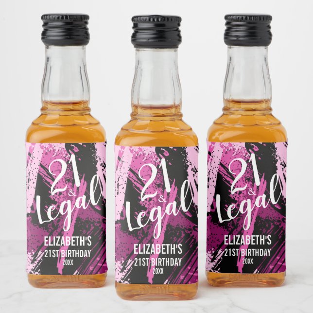 21 und Legal Pink Black Camouflage Custom Mini Alkoholflaschenetikett (Flaschen)