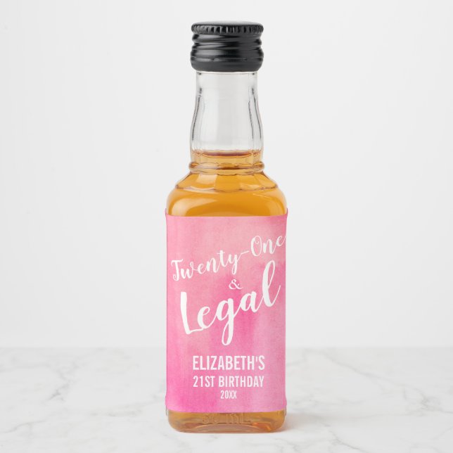 21 und Legal Pink Wasserfarbe Custom Mini Alkoholflaschenetikett (Vorderseite)
