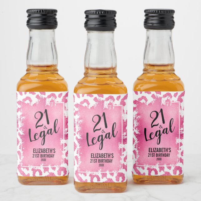 21 und Legal Pink White Leopard Personalisiert Min Alkoholflaschenetikett (Flaschen)