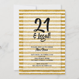 21 und legale Gold Glitzer Streifen Geburtstag Einladung