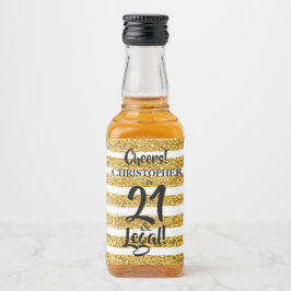 21 und legale Gold Imitate Glitzer Streifen Custom Alkoholflaschenetikett