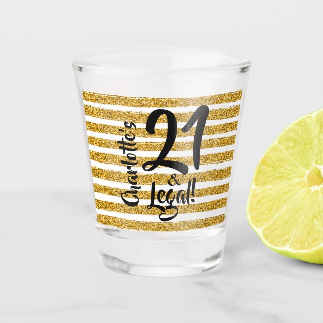 21 und legaler Gold-Glitzer Personalisiert Schnapsglas (Vorderseite)