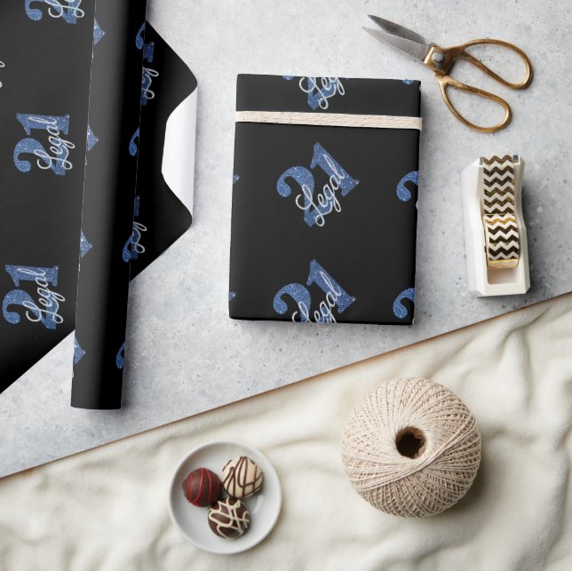 21 und Rechts | Blue Imitats Glitzer 21. Geburtsta Geschenkpapier (Kunsthandwerk)