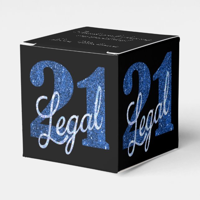 21 und Rechts | Blue Imitats Glitzer 21. Geburtsta Geschenkschachtel (Vorderseite)