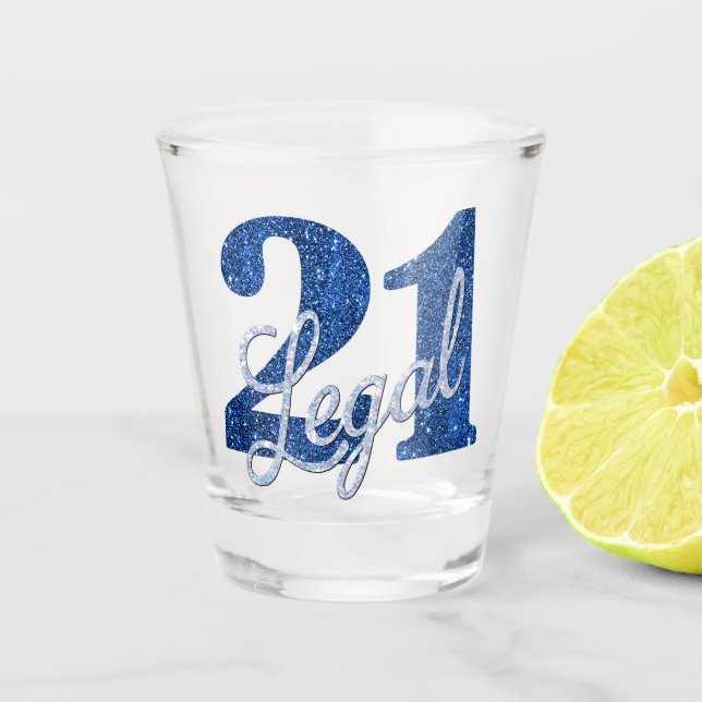 21 und Rechts | Blue Imitats Glitzer 21. Geburtsta Schnapsglas (Vorderseite)