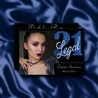 21 und Rechts | Blue Imitats Glitzer Foto Keepake Einladung