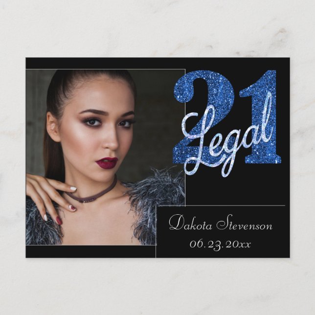 21 und Rechts | Blue Imitats Glitzer Vielen Dank F Postkarte (Vorderseite)