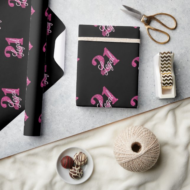 21 und Rechts | Fun Pink Imitate Glitzer 21. Gebur Geschenkpapier (Kunsthandwerk)