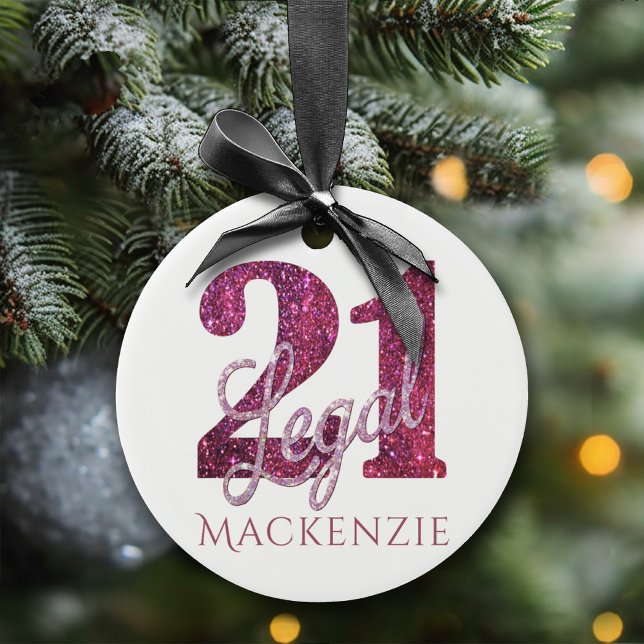 21 und Rechts | Fun Pink Imitate Glitzer 21. Gebur Keramik Ornament (Von Creator hochgeladen)