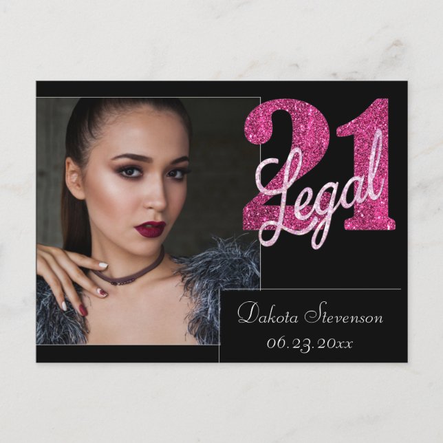 21 und Rechts | Fun Pink Imitate Glitzer 21. Gebur Postkarte (Vorderseite)