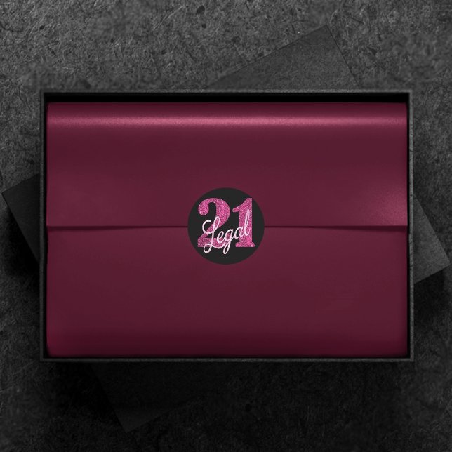 21 und Rechts | Fun Pink Imitate Glitzer 21. Gebur Runder Aufkleber (Von Creator hochgeladen)