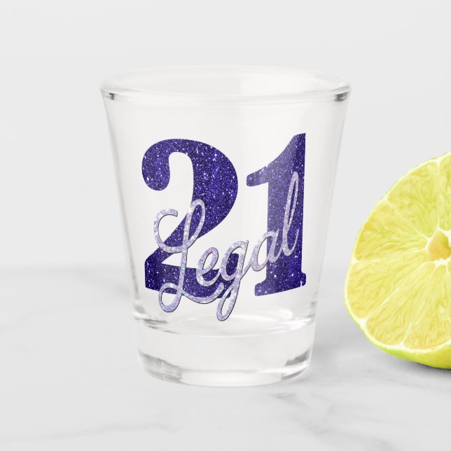 21 und Rechts | Lila Imitate Glitzer 21. Geburtsta Schnapsglas (Vorderseite)