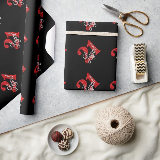 21 und Rechts | Rote Imitate Glitzer 21. Geburtsta Geschenkpapier (Kunsthandwerk)