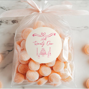 21. Vivid Pink Hand Drawn Cake Kerzen Geburtstag Runder Aufkleber