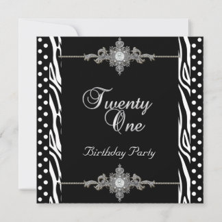 21. Zebra Silver White Black Spot Diamond Einladung