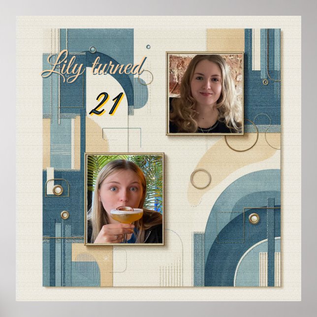 21e anniversaire amande fleurie bleu-crème Poster (Devant)