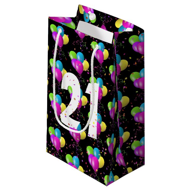 21e Anniversaire Ballons et Confetti Petit Sac Cad (Devant Angle)