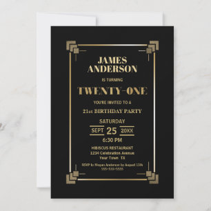 21e anniversaire Black and Gold Party Invitation