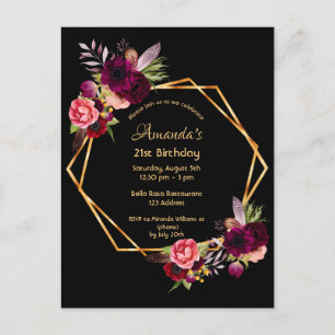 21e anniversaire burgundy or noir invitation