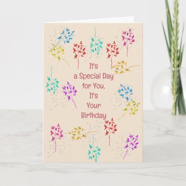 21e Anniversaire Carte avec Feuilles Plantes color (Devant)
