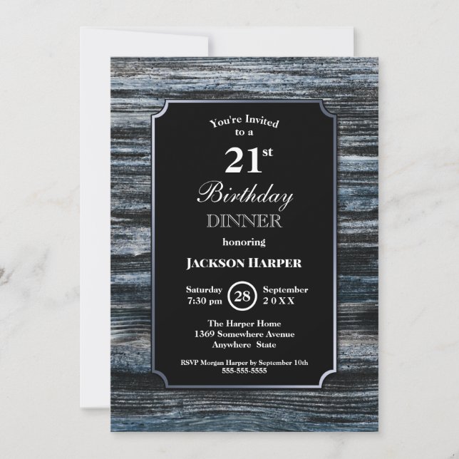 21e Anniversaire Dîner Bois Fête Invitation (Devant)