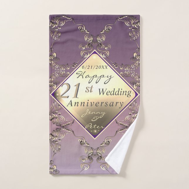 21e anniversaire du Mariage laiton et serviette d' (Serviette à main)