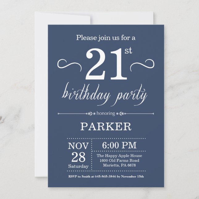 21e anniversaire Invitation Bleu (Devant)