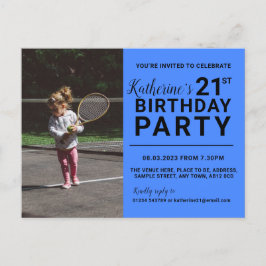 21e anniversaire Invitation Carte photo Bleu