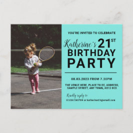 21e anniversaire Invitation Carte photo Cyan