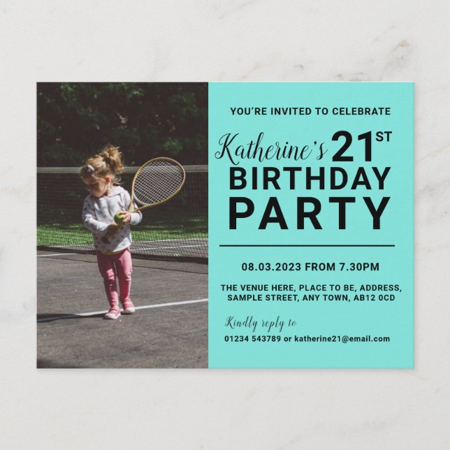 21e anniversaire Invitation Carte photo Cyan (Devant)