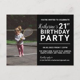 21e anniversaire Invitation Carte photo Noir