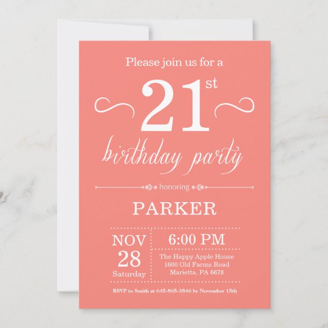 21e anniversaire Invitation Coral (Devant)