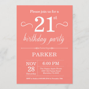 21e anniversaire Invitation Coral