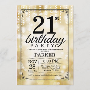 21e anniversaire Invitation Gold Parties scintilla