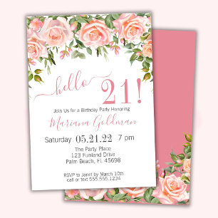 21e anniversaire Invitations Pink Floral Modern Pa