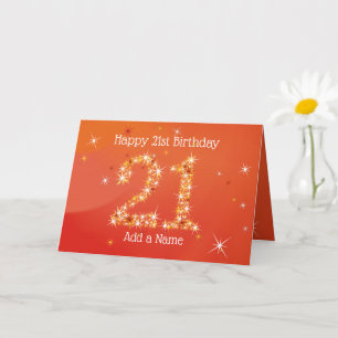 21e anniversaire - Numéro d'étoile - Rouge - Carte