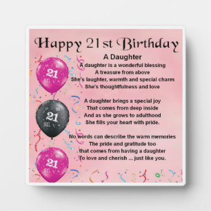 21e anniversaire Poème de fille Plaque