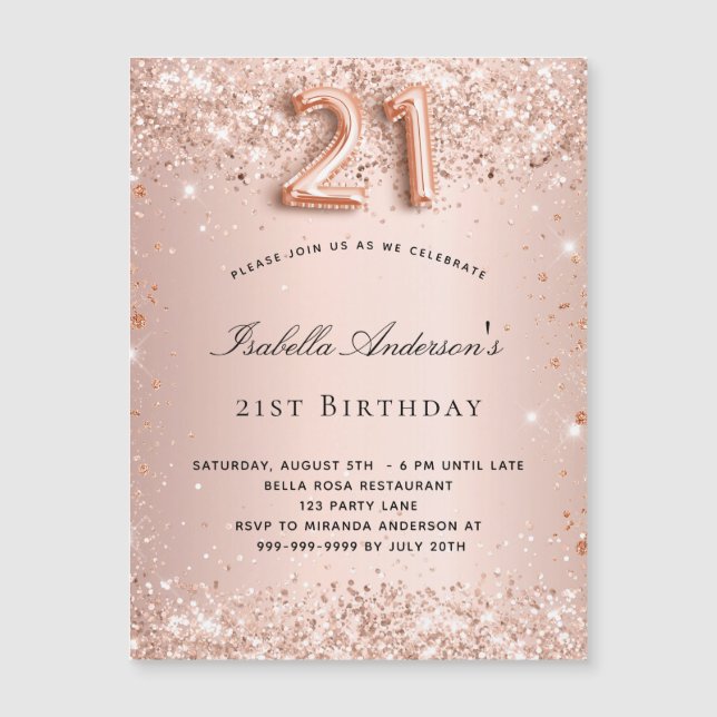 21e anniversaire rose or blush invitation aimant (Devant)