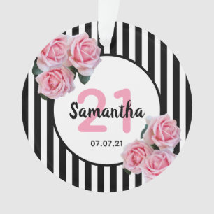 21e anniversaire rose roses noir blanc rayures
