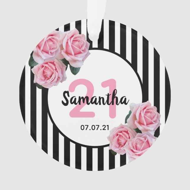 21e anniversaire rose roses noir blanc rayures (devant)