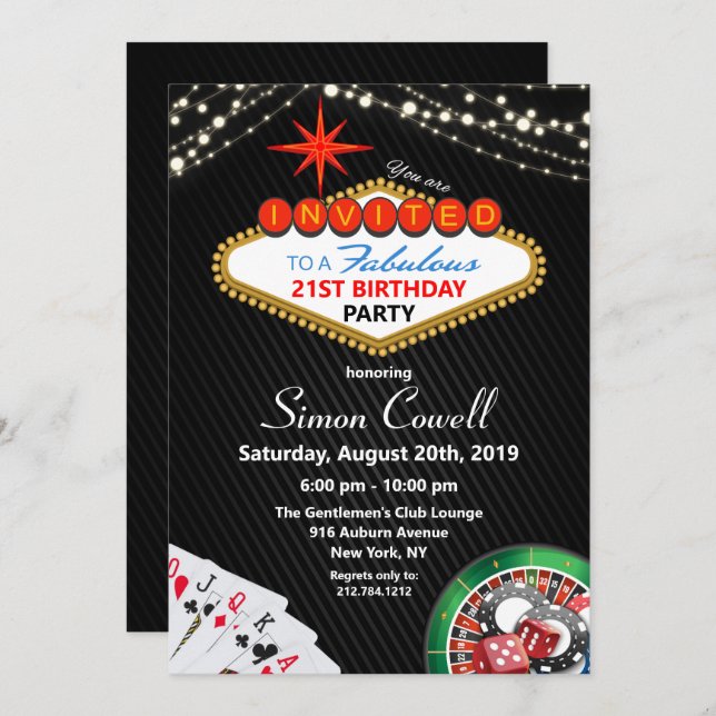 21e anniversaire Vegas Casino Invitation (Devant / Derrière)
