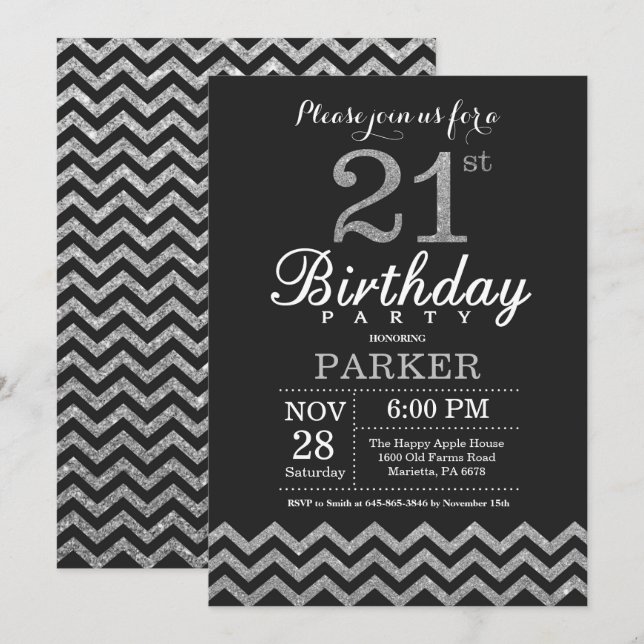 21e Invitation anniversaire Parties scintillant no (Devant / Derrière)