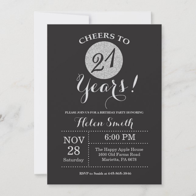 21e Invitation anniversaire Parties scintillant no (Devant)