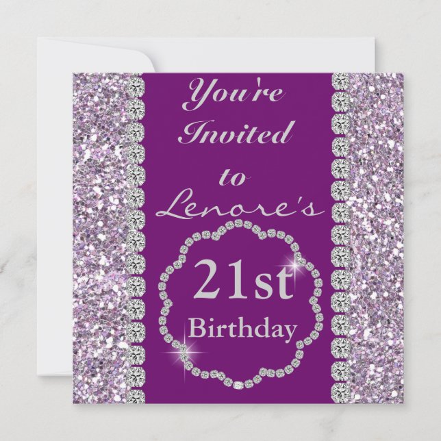 21e PURPLE BLING Invitation à la fête d'anniversai (Devant)