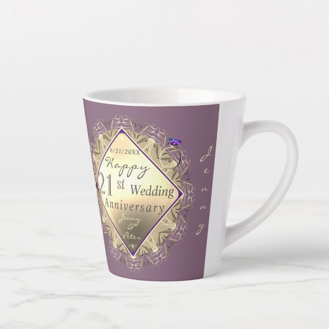 21ème anniversaire de laiton avec Iolite Latte Mug (Droite)